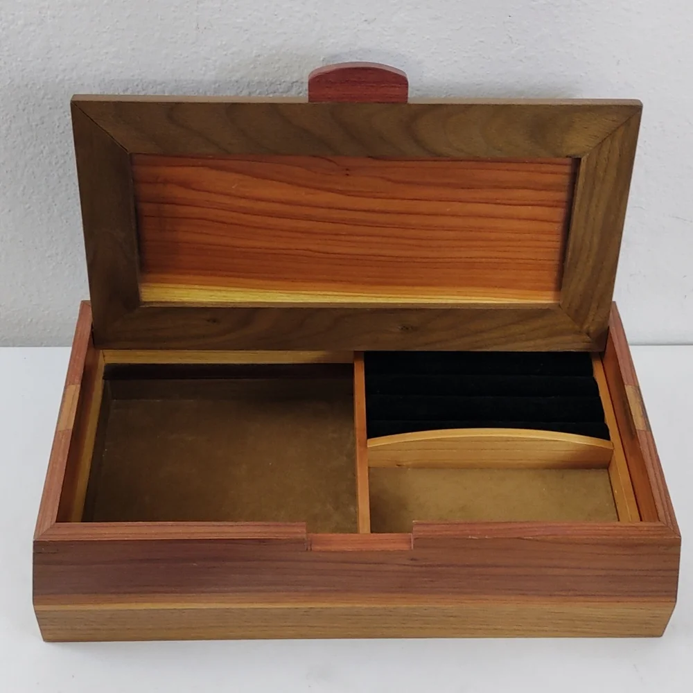 Vintage Contemporary Inlaid  Bevelled Wooden Handmade Jewelry Box